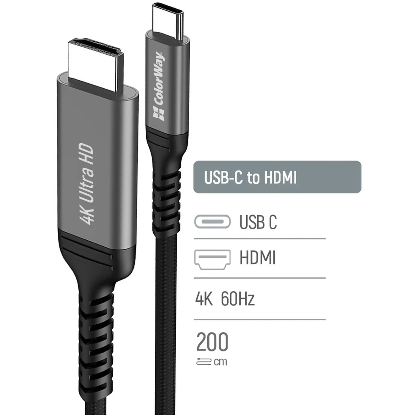 Купить Кабель ColorWay USB-C to HDMI 2 м Black (CW-CBCHD077-BK) - фото 5