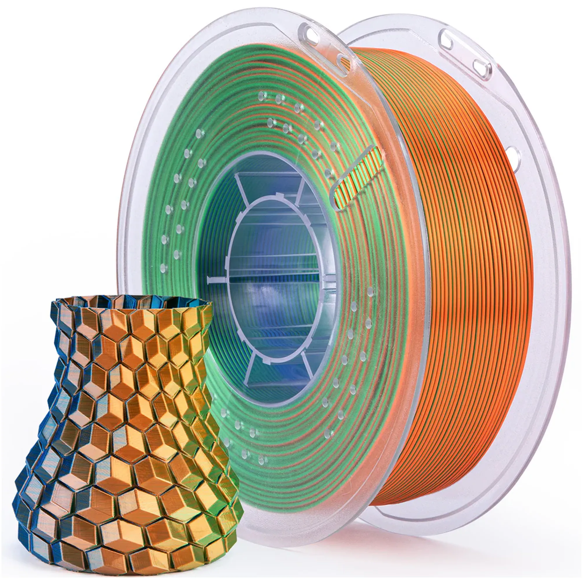 Купити PLA Filament (пластик) для 3D принтера ELEGOO шовковий блиск 1кг, 1.75мм, синьо-зелено-помаранчевий (50.203.0337) - фото 1