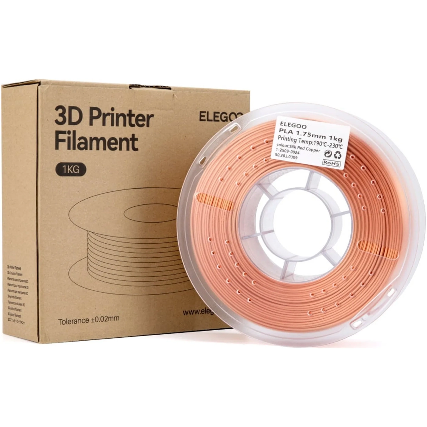 Купить PLA Filament (пластик) для 3D принтера ELEGOO шелковый блеск 1кг, 1.75мм, красная медь (50.203.0309) - фото 2