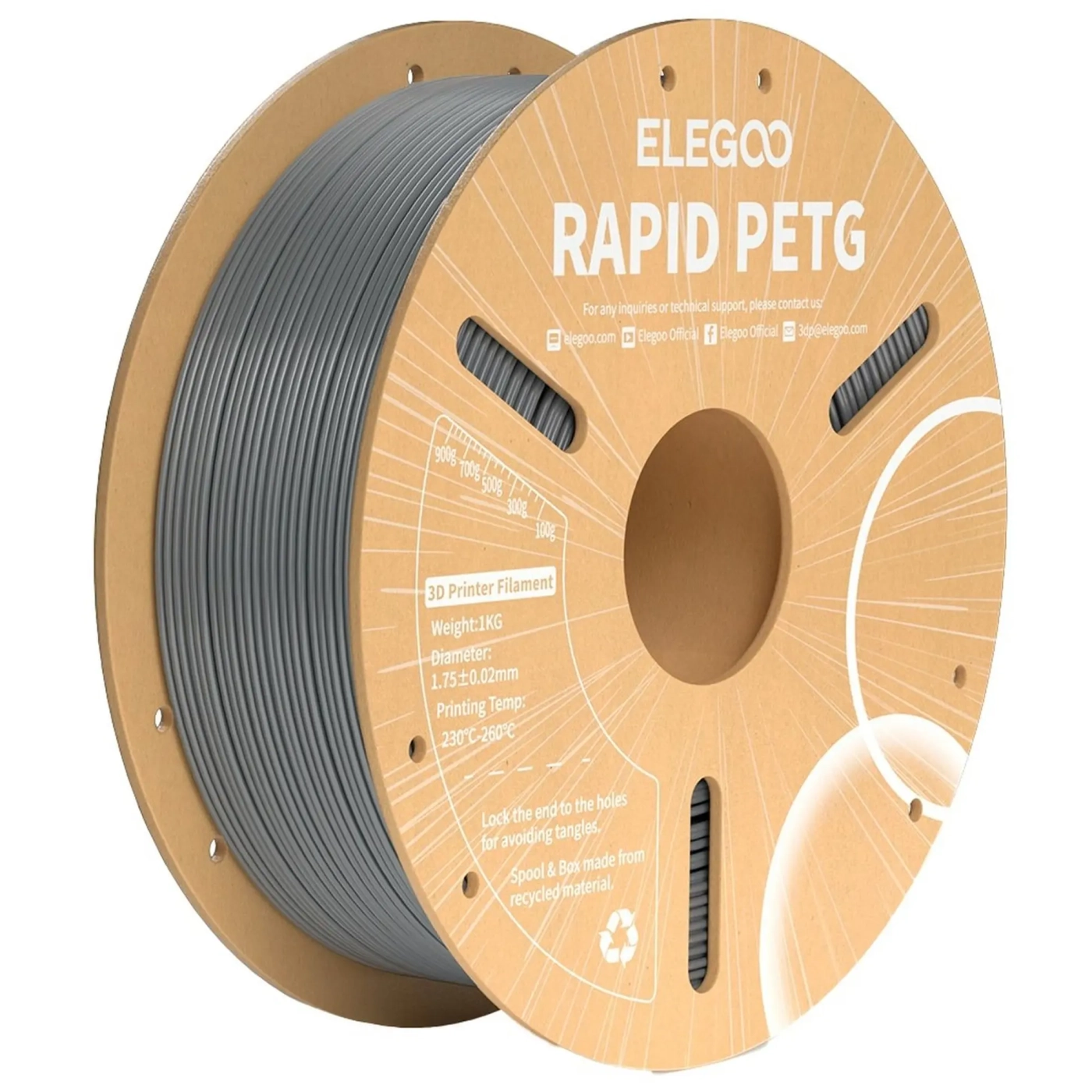 Купить Rapid PETG Filament (пластик) для 3D принтера ELEGOO 1кг, 1.75мм, космический серый (50.203.0312) - фото 1
