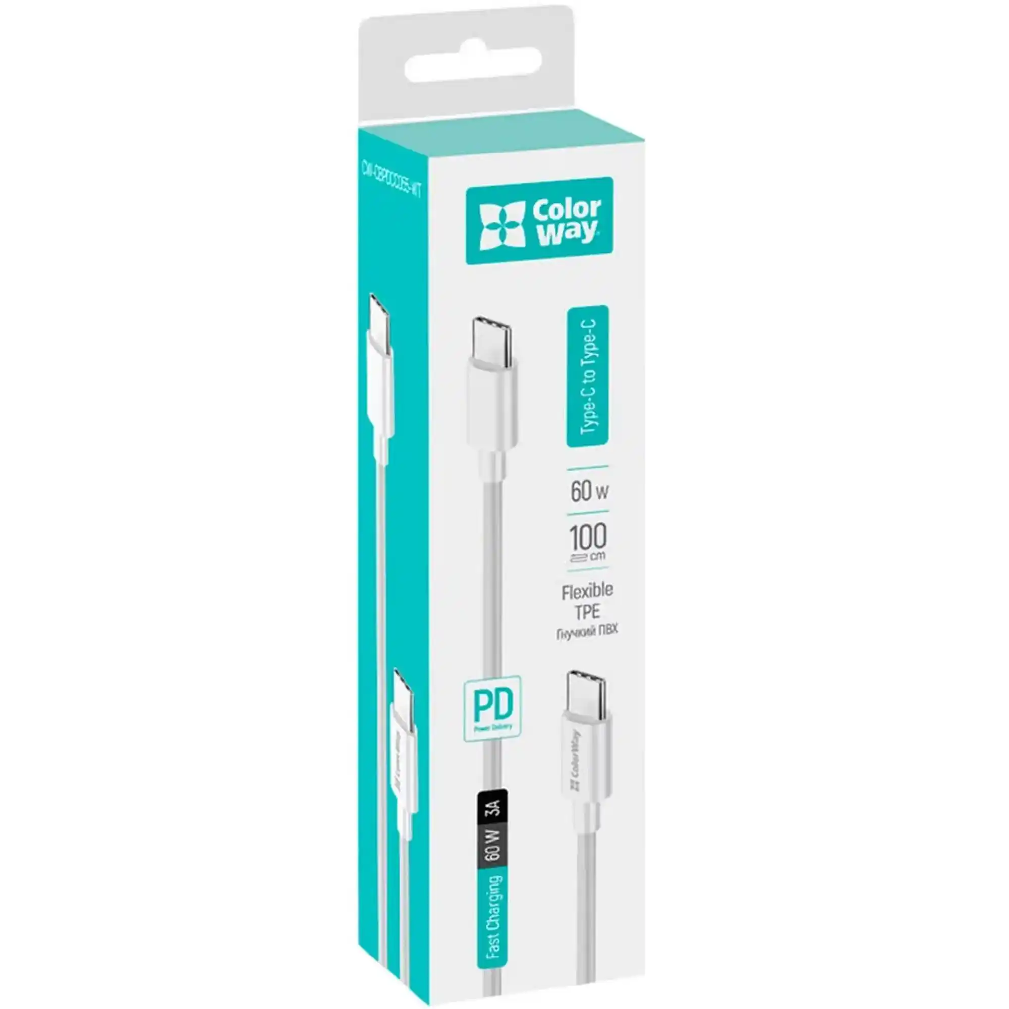 Купити Кабель Colorway USB-C - USB-C (TPE) (PD Fast Charging 60W) 3.0А 1м White (CW-CBPDCC055-WT) - фото 9