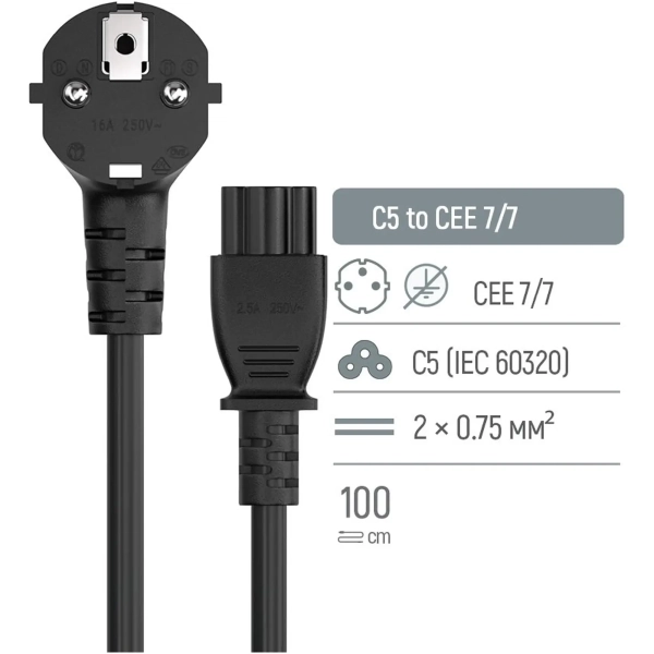 Купити Кабель живлення ColorWay CEE7/7-C5 1.8 м Black (CW-CBP083-BK) - фото 4