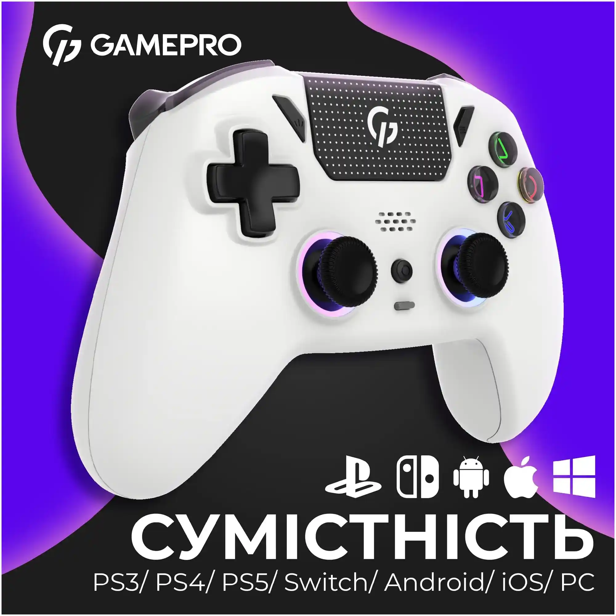 Купить Геймпад GamePro с зарядной станцией 2.4G/BT 5.1/USB (Switch/PC/PS/iOS/Android) RGB White (GPS20W) - фото 5