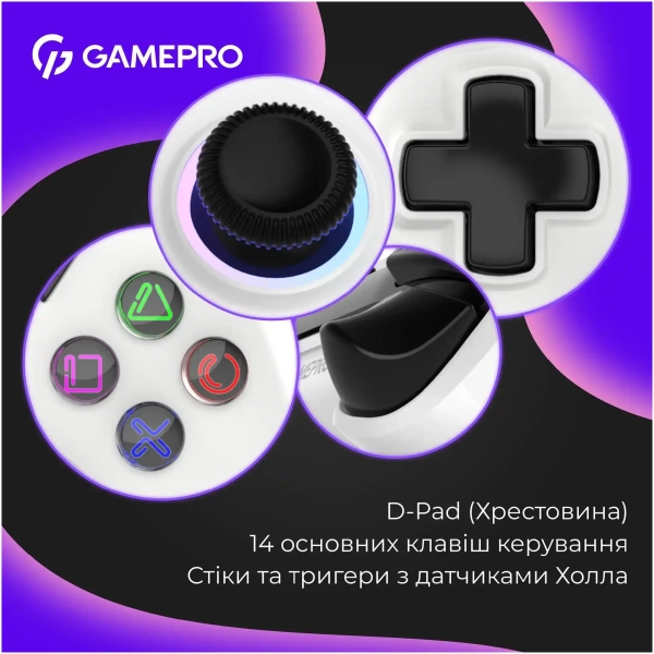 Купить Геймпад GamePro с зарядной станцией 2.4G/BT 5.1/USB (Switch/PC/PS/iOS/Android) RGB White (GPS20W) - фото 11