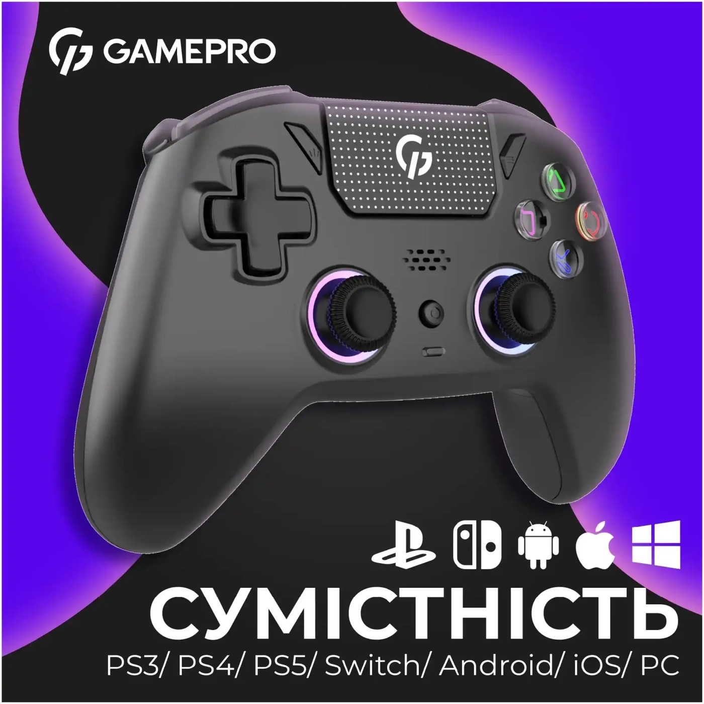 Купить Геймпад GamePro с зарядной станцией 2.4G/BT 5.1/USB (Switch/PS/PC/iOS/Android) RGB Black (GPS20BDOC - фото 15