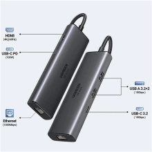 Купити USB-хаб Ugreen USB-C to HDMI + 2xUSB 3.2 + USB-C 3.2 + RJ45 + PD CM512 gray (45000) - фото 2