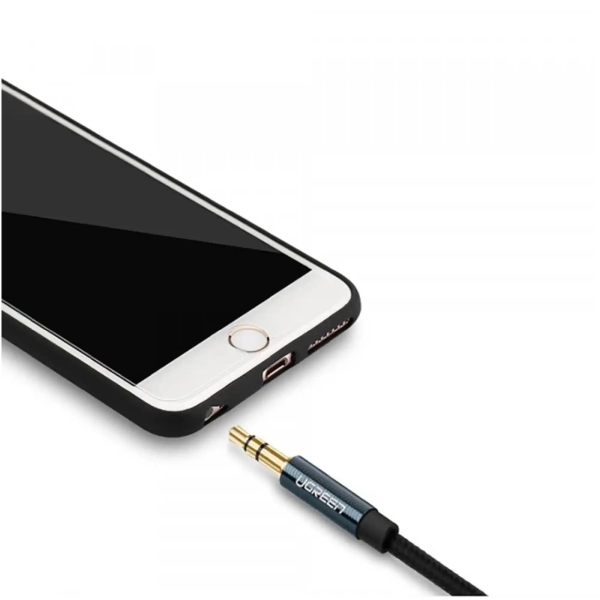 Купить Кабель UGREEN AV112 Angled Cable 3.5mm Male to 3.5mm Male Cable Gold Plated Metal Case with Braid 1m Blue (60179) - фото 3