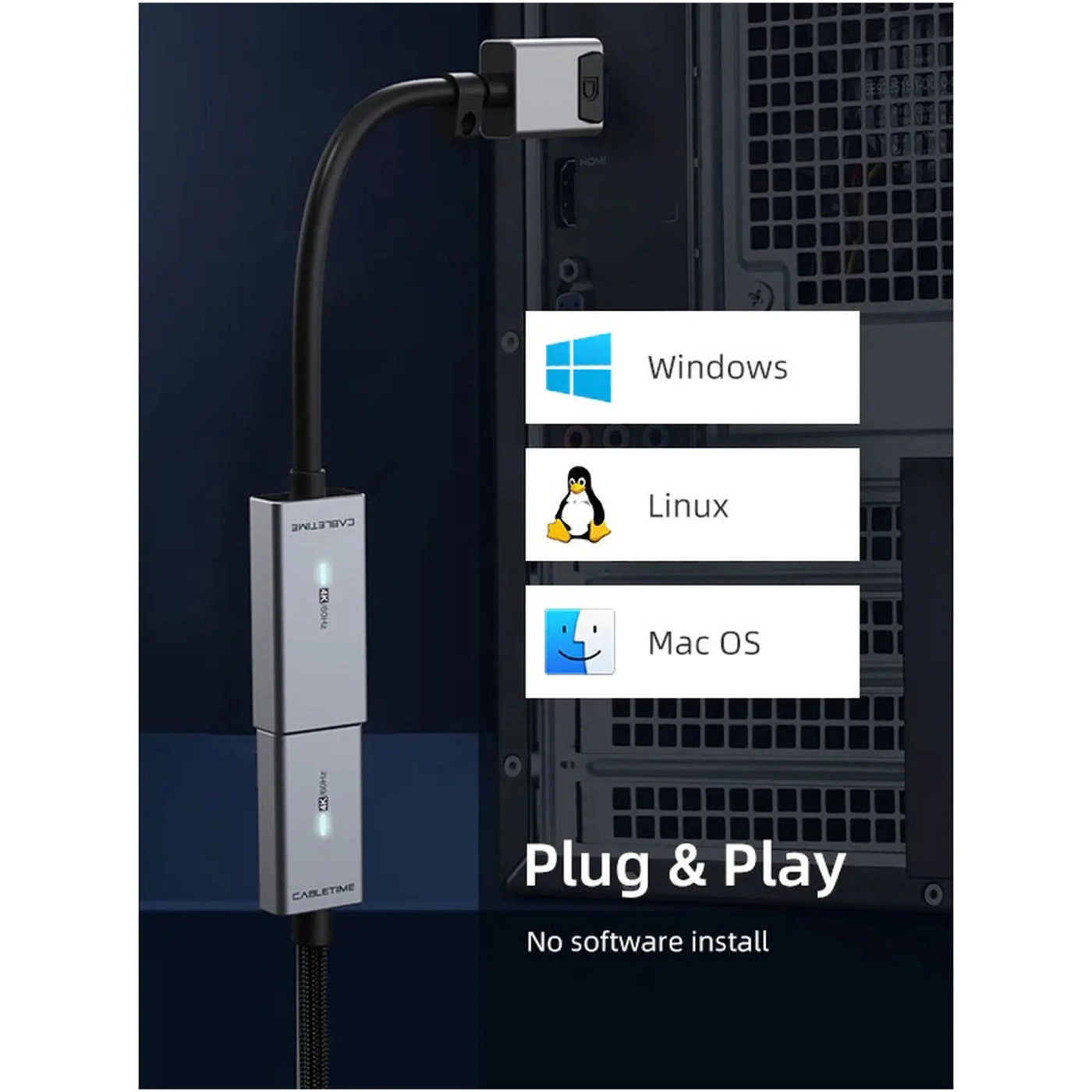 Купити Адаптер Cabletime 4K 60Hz DisplayPort - HDMI Gray (CP20A) - фото 5
