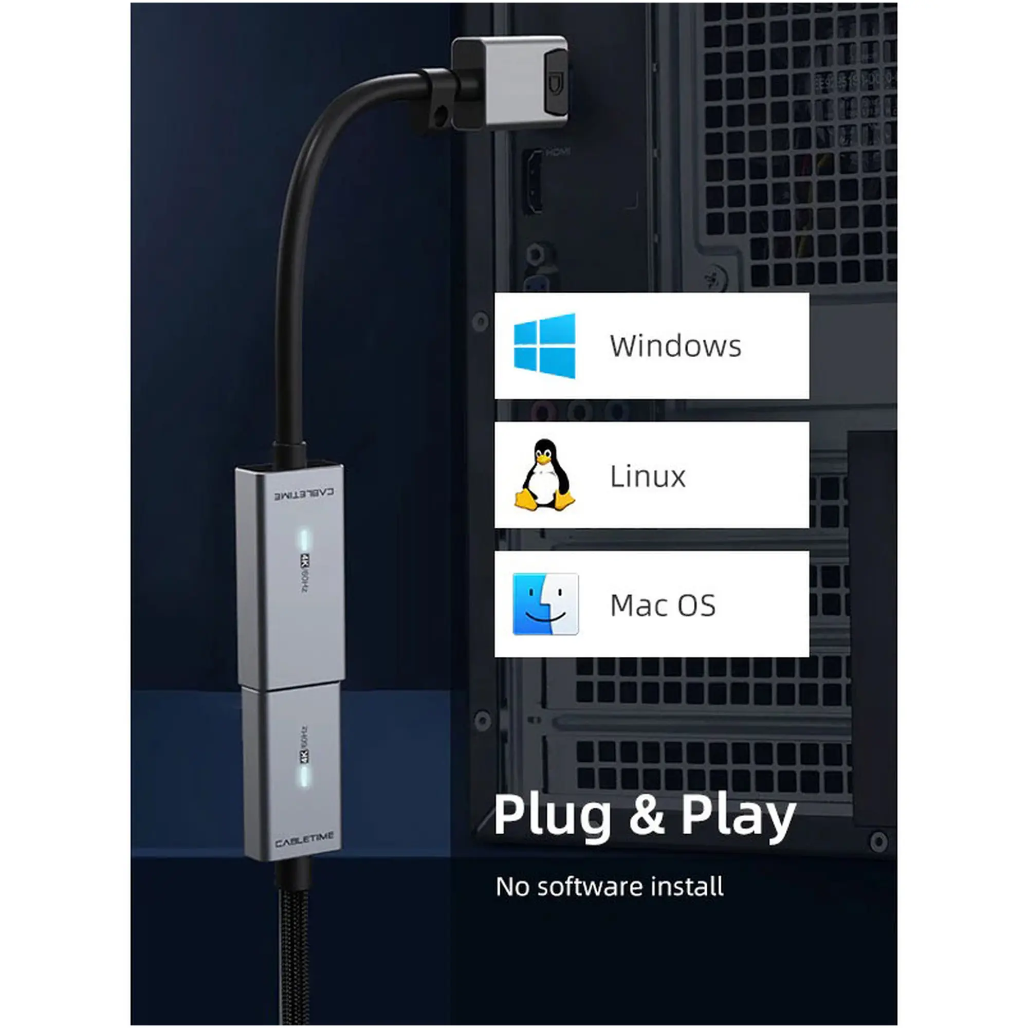 Купити Адаптер Cabletime 4K 60Hz DisplayPort - HDMI Gray (CP20A) - фото 5