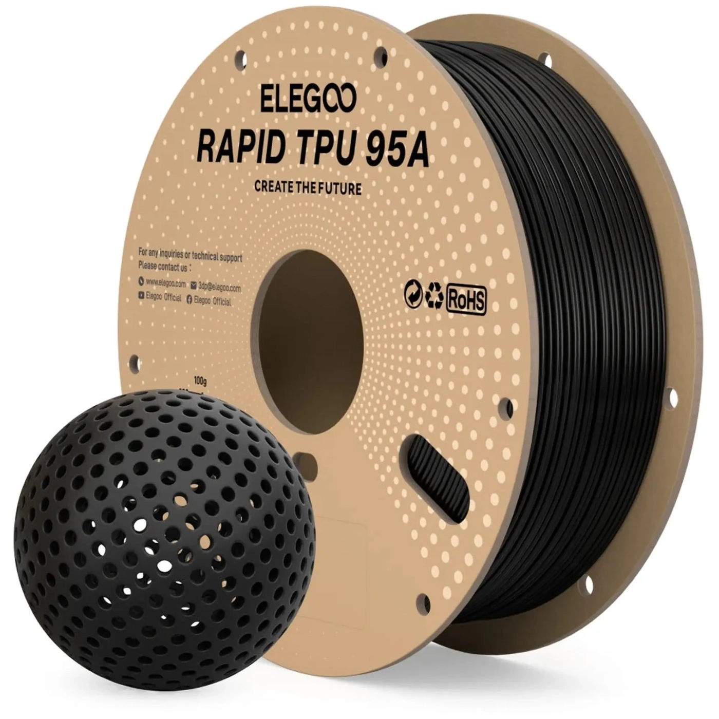 Купить Rapid TPU Filament (пластик) для 3D принтера ELEGOO 1кг, 1.75мм, черный (50.203.0631) - фото 1