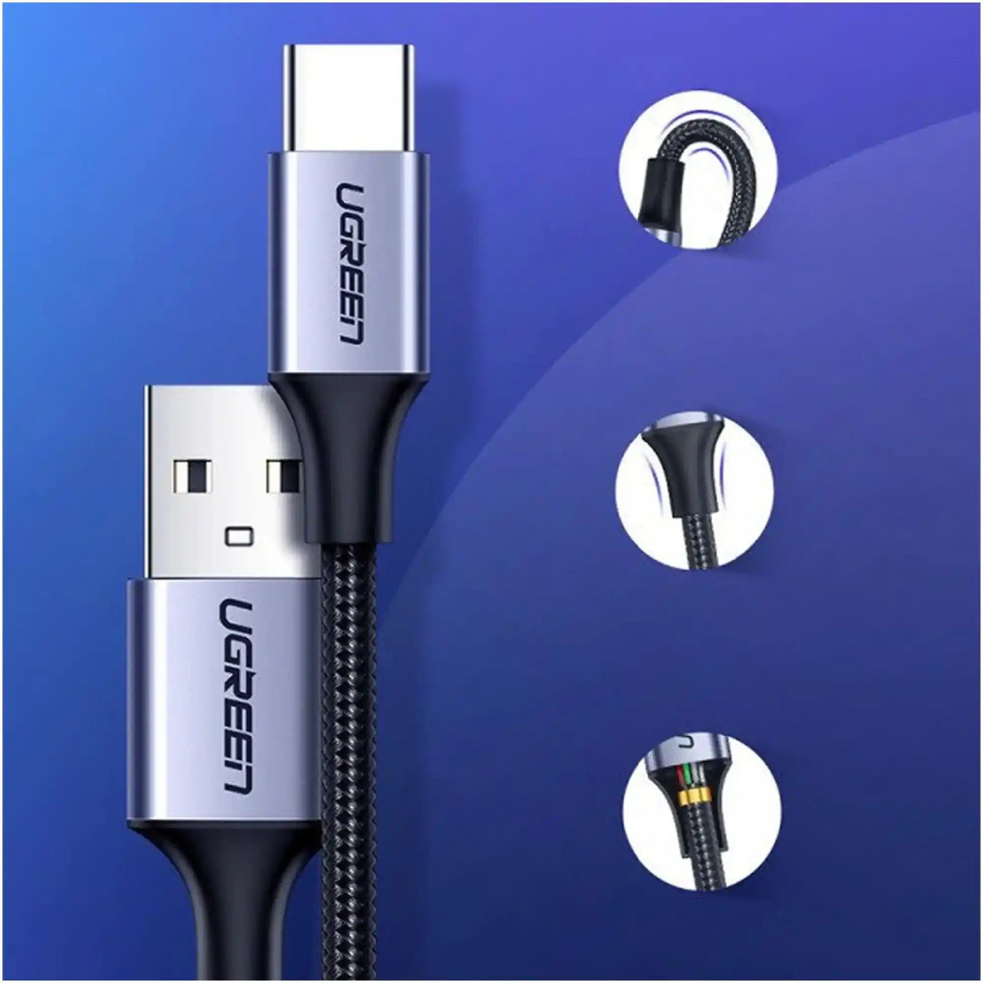 Купить Кабель UGREEN US288 USB - USB-C 3A 2m Black (60128) - фото 5