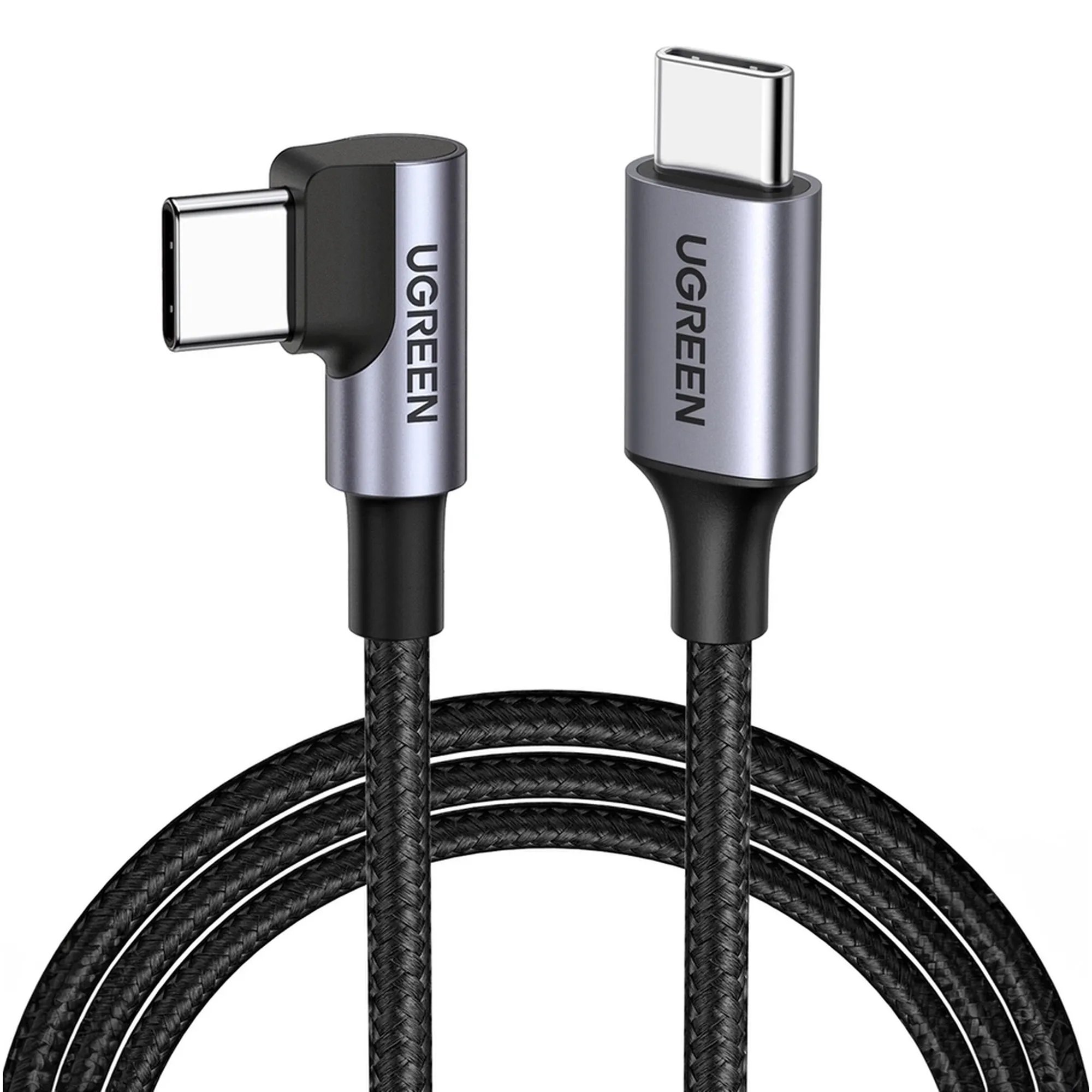 Купить Кабель UGREEN US255 USB-C - USB-C 90° 60W 1m Gray/Black (50123) - фото 1
