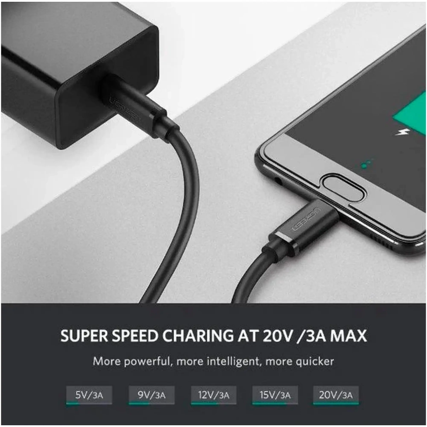 Купить Кабель UGREEN US286 USB-C - USB-C 3A 2m Black (10306) - фото 2