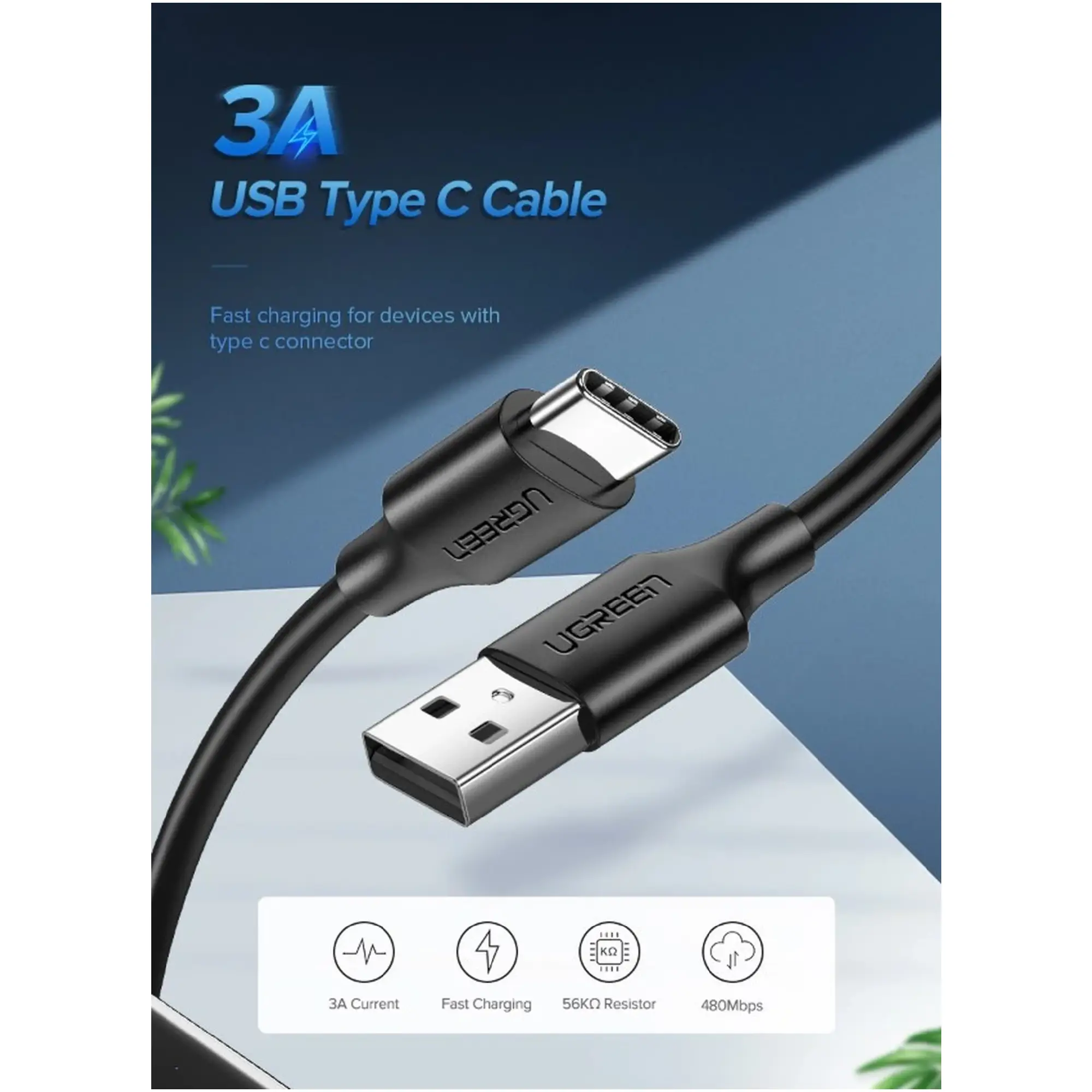 Купить Кабель UGREEN US287 USB - USB-C 1.5m Black (60117) - фото 2