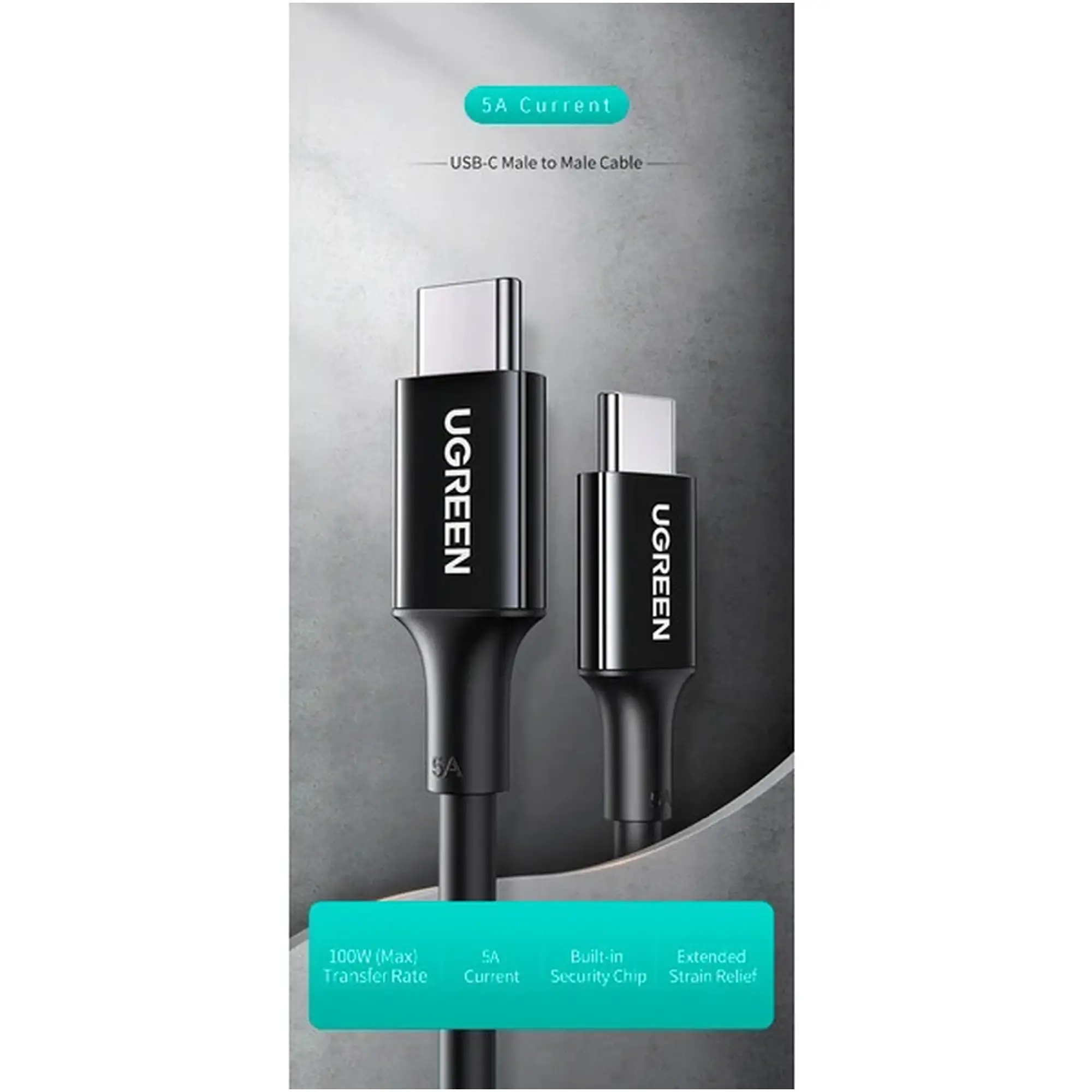 Купить Кабель UGREEN US300 USB-C - USB-C 100W 5A 2m Black (80372) - фото 3