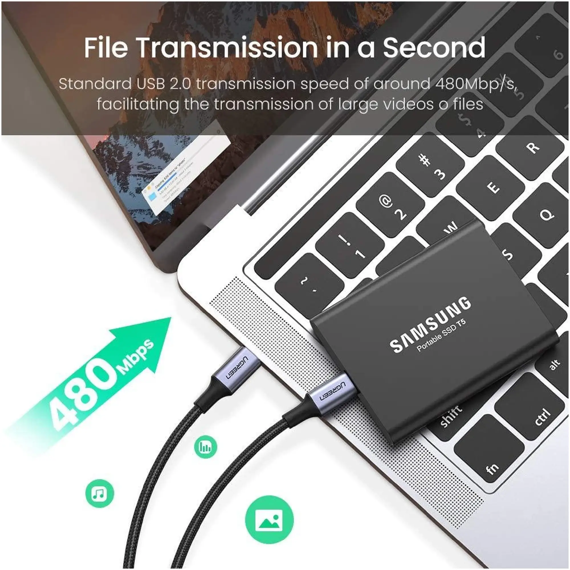 Купить Кабель UGREEN US316 USB-C - USB-C 100W 2m Space Gray (70429) - фото 2
