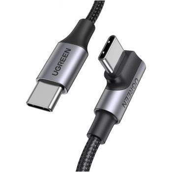 Купить Кабель UGREEN US334 USB-C 2.0 to Angled USB-C M/M Cable Aluminium Shell with Braided 1m Black (70643) - фото 1