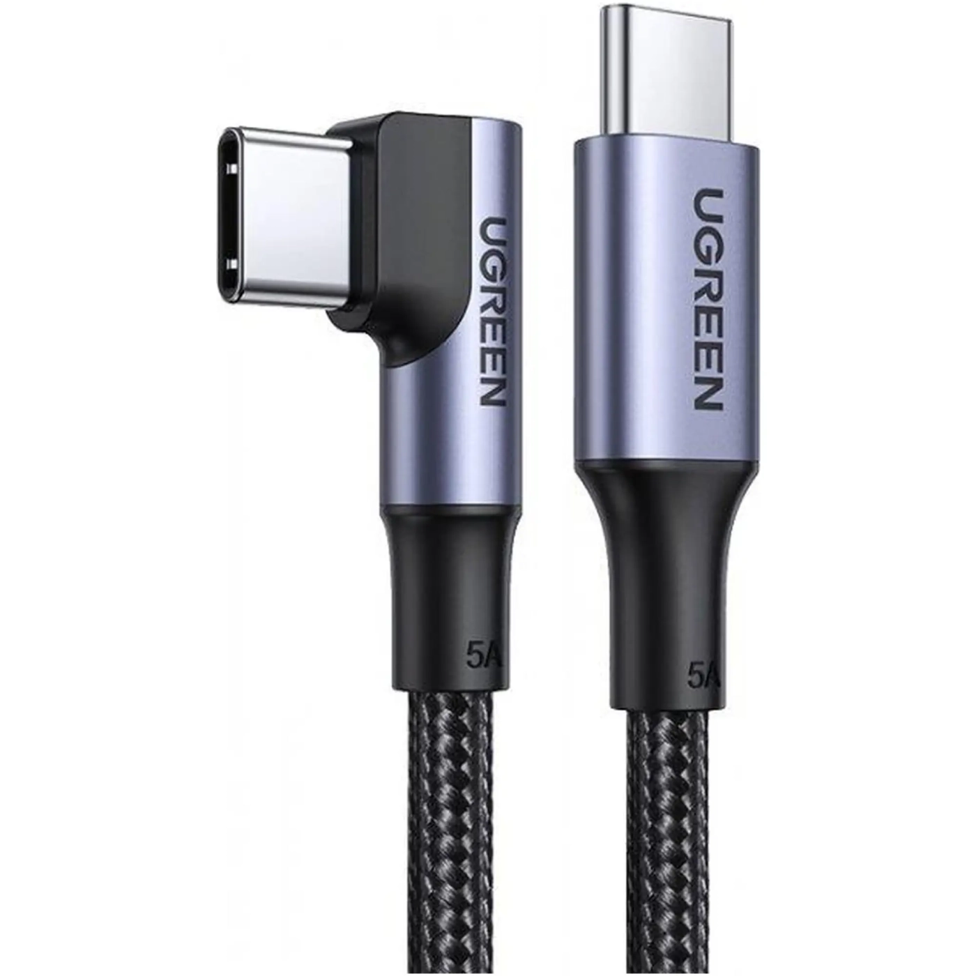Купить Кабель UGREEN US334 USB-C 2.0 to Angled USB-C M/M Cable Aluminium Shell with Braided 1m Black (70643) - фото 2