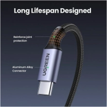 Купить Кабель UGREEN US334 USB-C 2.0 to Angled USB-C M/M Cable Aluminium Shell with Braided 1m Black (70643) - фото 3