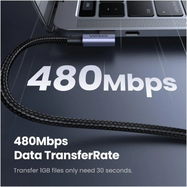 Купить Кабель UGREEN US334 USB-C 2.0 to Angled USB-C M/M Cable Aluminium Shell with Braided 1m Black (70643) - фото 4