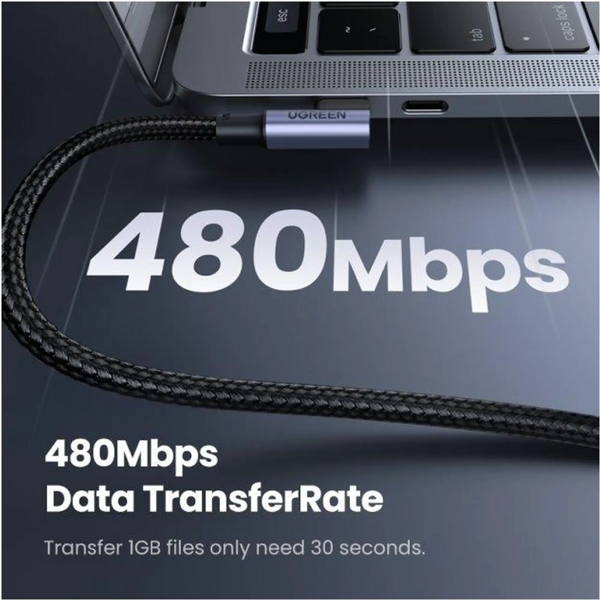 Купить Кабель UGREEN US334 USB-C 2.0 to Angled USB-C M/M Cable Aluminium Shell with Braided 1m Black (70643) - фото 4
