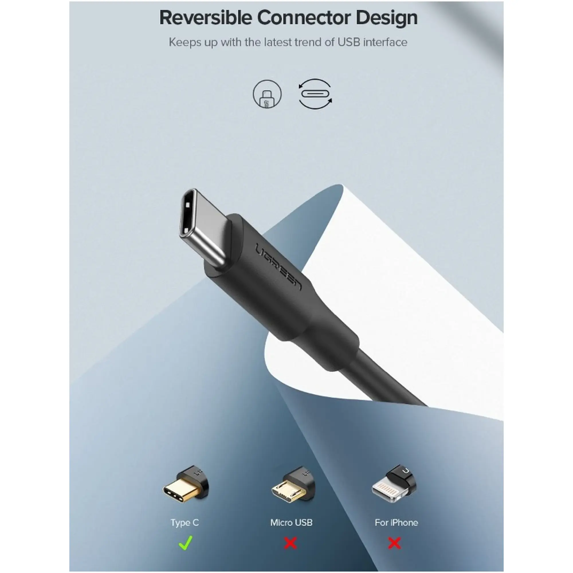 Купить Кабель UGREEN US287 USB 2.0 AM-Type-C 0.5m 60W Nickel Plating Black (60115) - фото 4