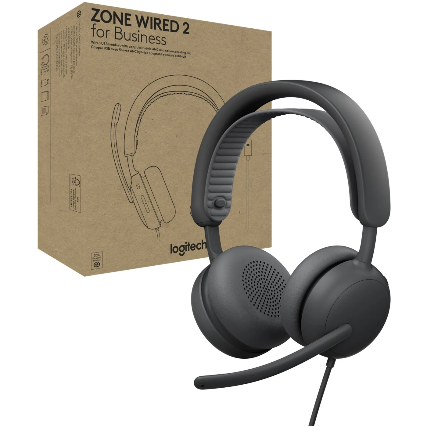 Купити Навушники Logitech Zone Wired 2 for Business USB Graphite TEAMS version (981-001615) - фото 5