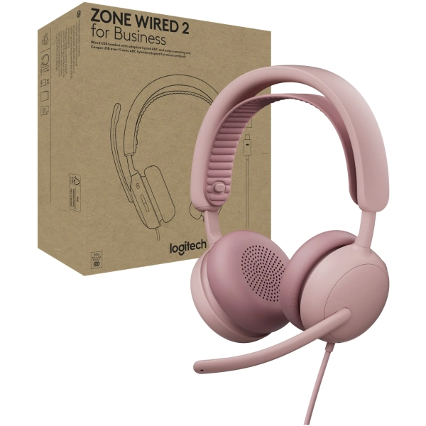 Купить Наушники Logitech Zone Wired 2 for Business USB Rose TEAMS version (981-001616) - фото 5