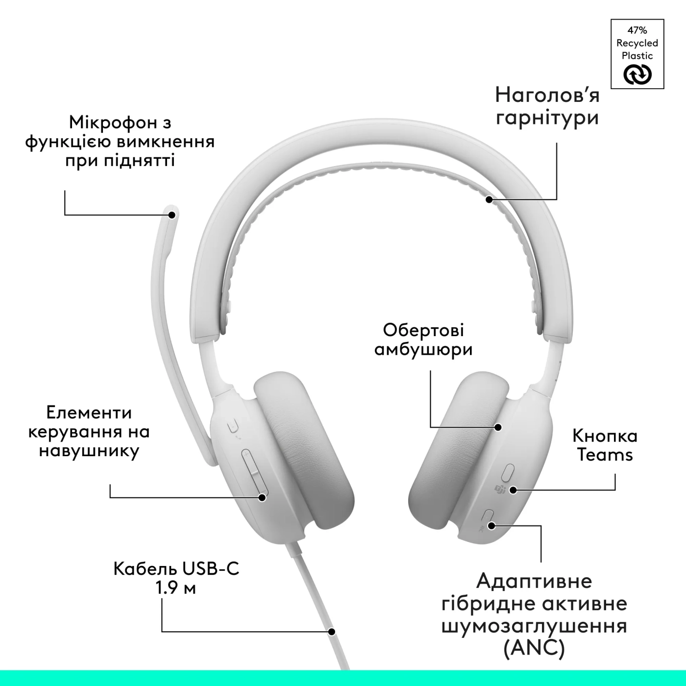 Купить Наушники Logitech Zone Wired 2 for Business USB Off-White TEAMS version (981-001617) - фото 10