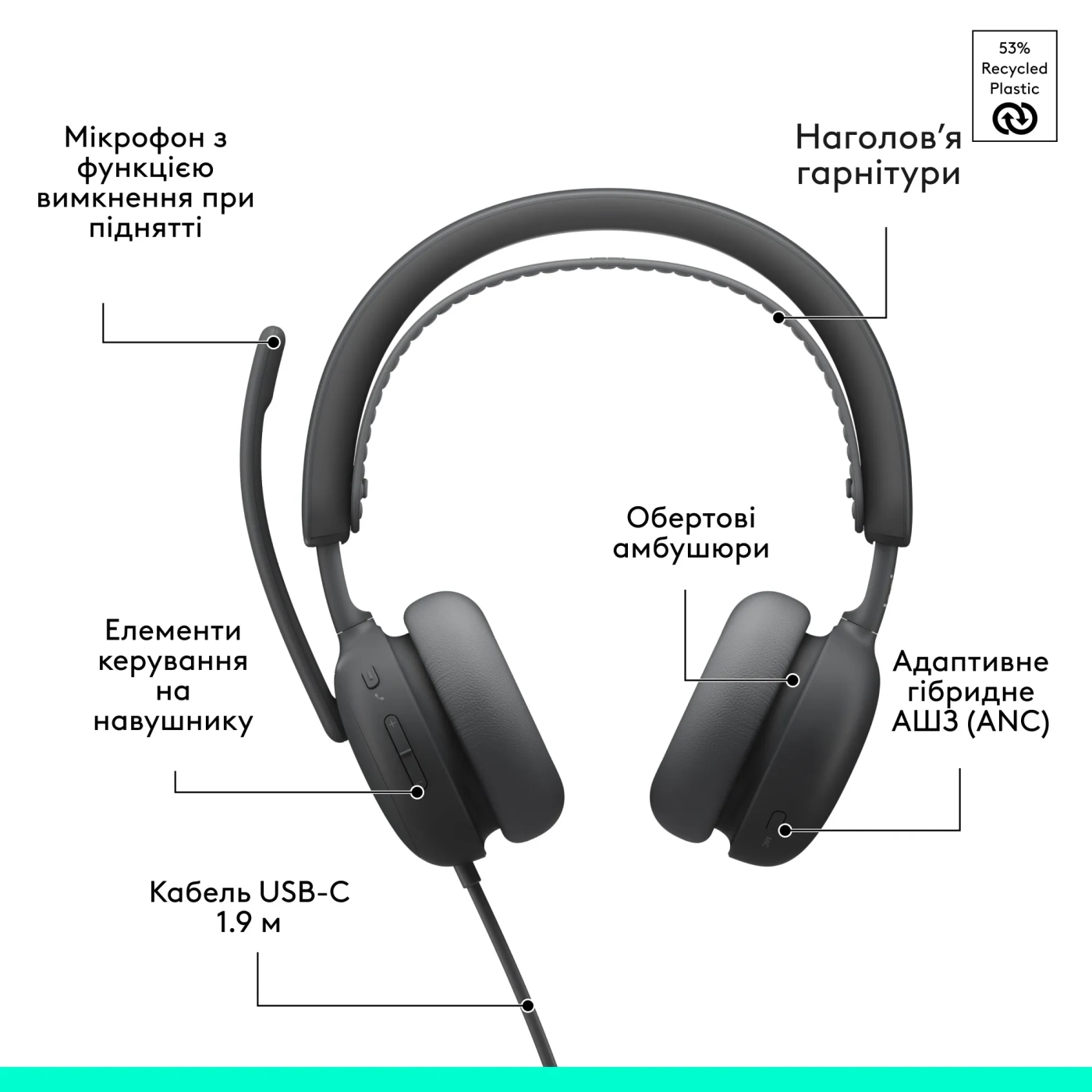 Купить Наушники Logitech Zone Wired 2 for Business USB Graphite UC version (981-001618) - фото 10