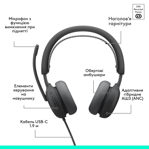 Купить Наушники Logitech Zone Wired 2 for Business USB Graphite UC version (981-001618) - фото 10
