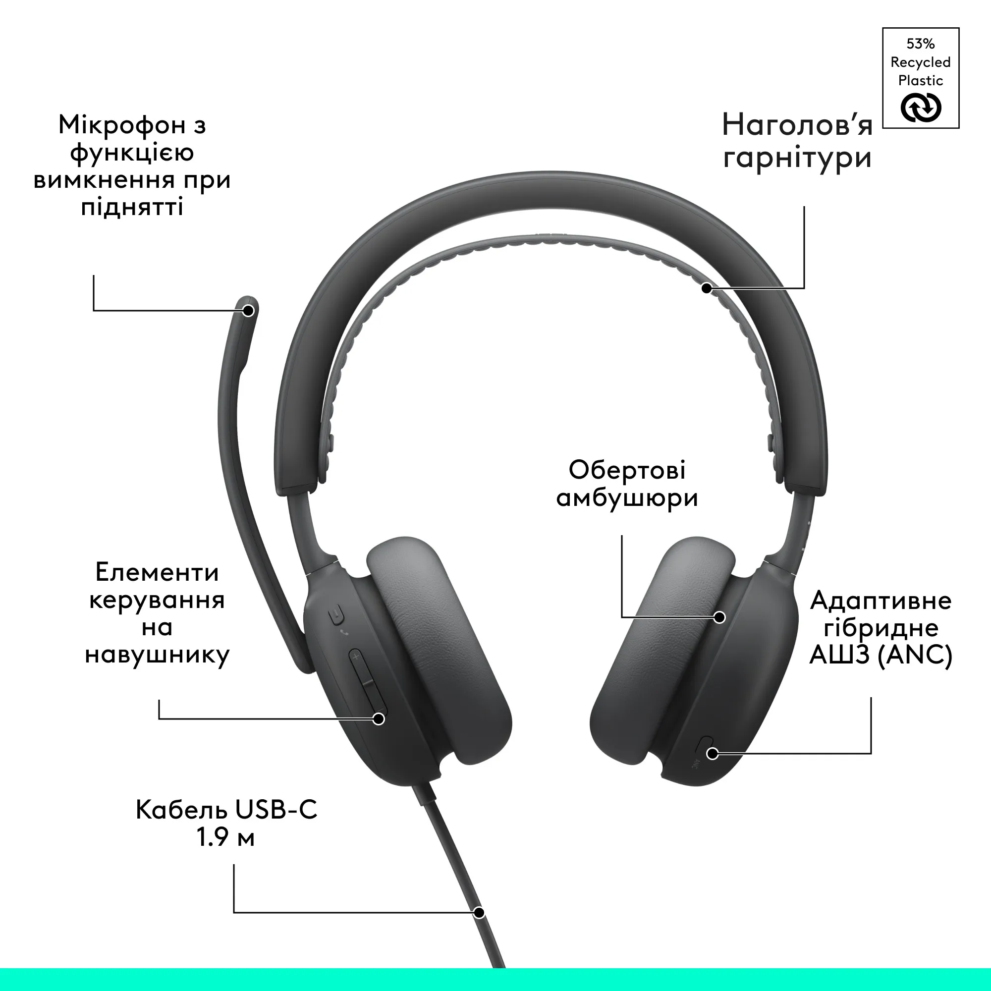 Купить Наушники Logitech Zone Wired 2 for Business USB Graphite UC version (981-001618) - фото 10