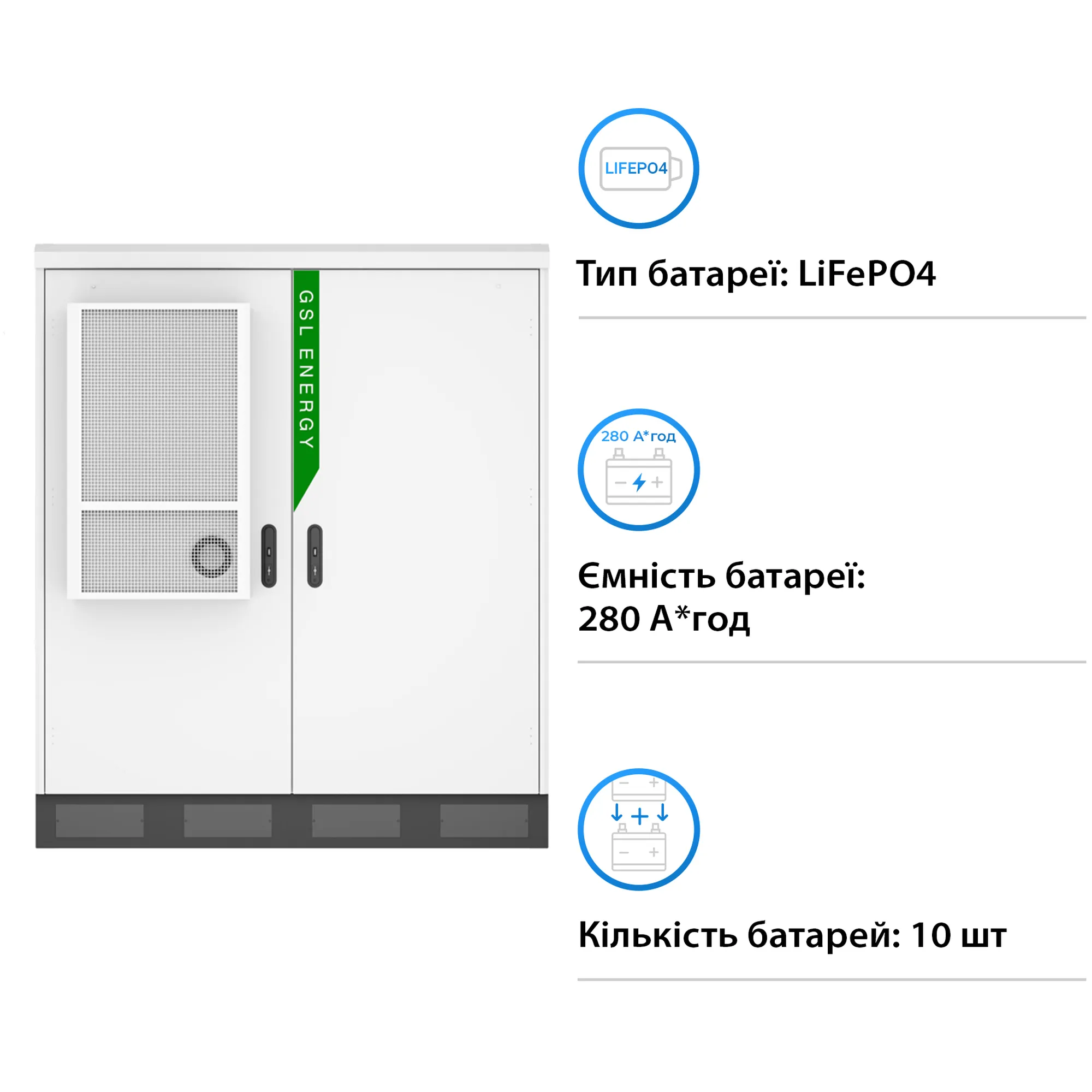 Купить Блок батарей GSL-BESS-143 512V 280Ah 143kWh LiFePO4 IP67 Fire Extinguisher Air Conditioner (GSL-BESS-143) - фото 2