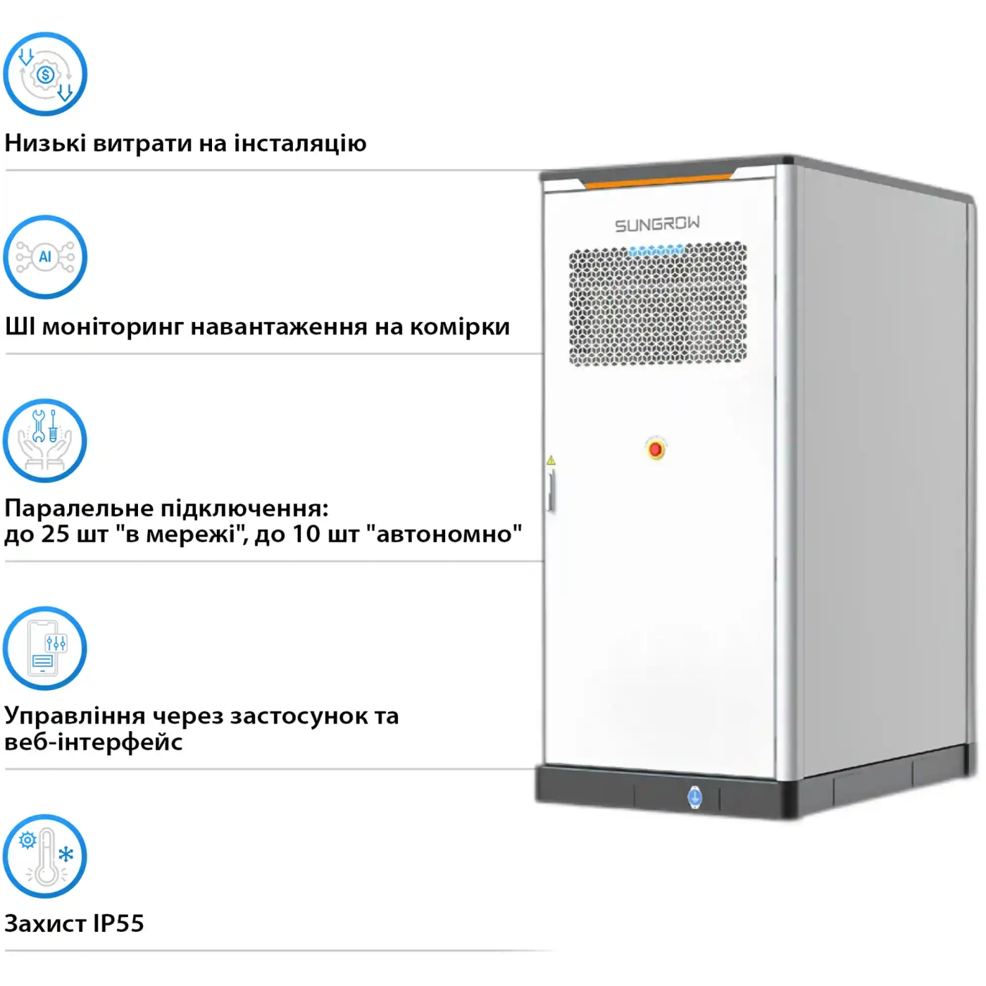 Купити Система збереження енергії Sungrow PowerStack ESS 125KW 255KWh  820v 314AH lifepo4 IP55, Fire Extinguisher, Liquid Cooled (ST255CS-2H) - фото 5