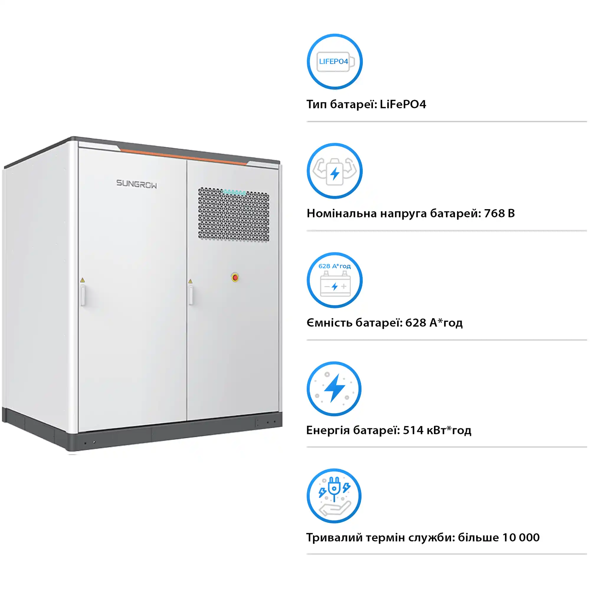 Купити Система збереження енергії Sungrow PowerStack ESS 125KW 510KWh  820v 314AH LiFePO4 IP55, Fire Extinguisher, Liquid Cooled (ST510CS-4H) - фото 4