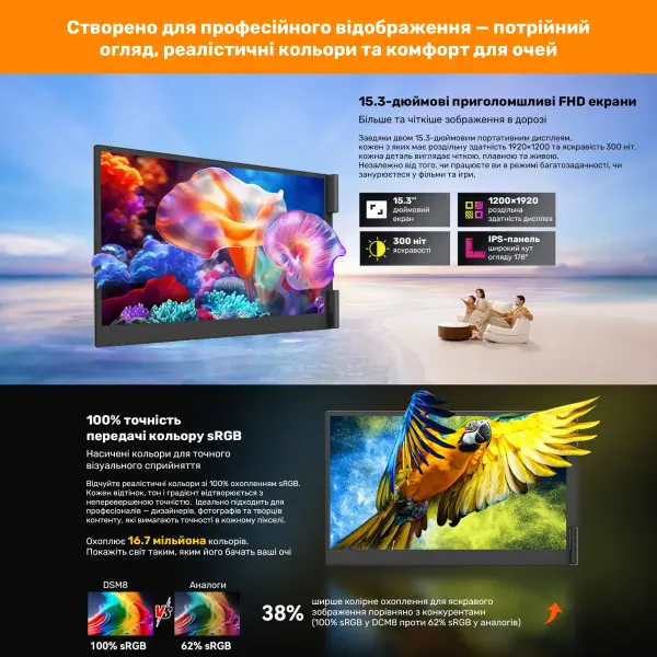 Купить Монитор портативный 15.3" Blackview DCM8 Dual Grey (BVDCM8) - фото 10