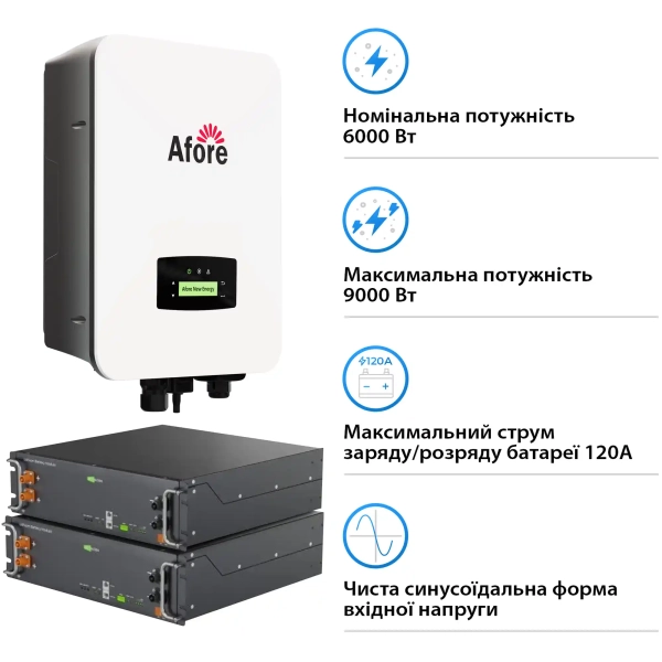 Купити Система зберігання енергії Afore SV-1AF6K1-LES10.2K1 6kW 10.2kWh 2BAT LiFePO4 6000 циклів (SV-1AF6K1-LES10.2K1) - фото 3