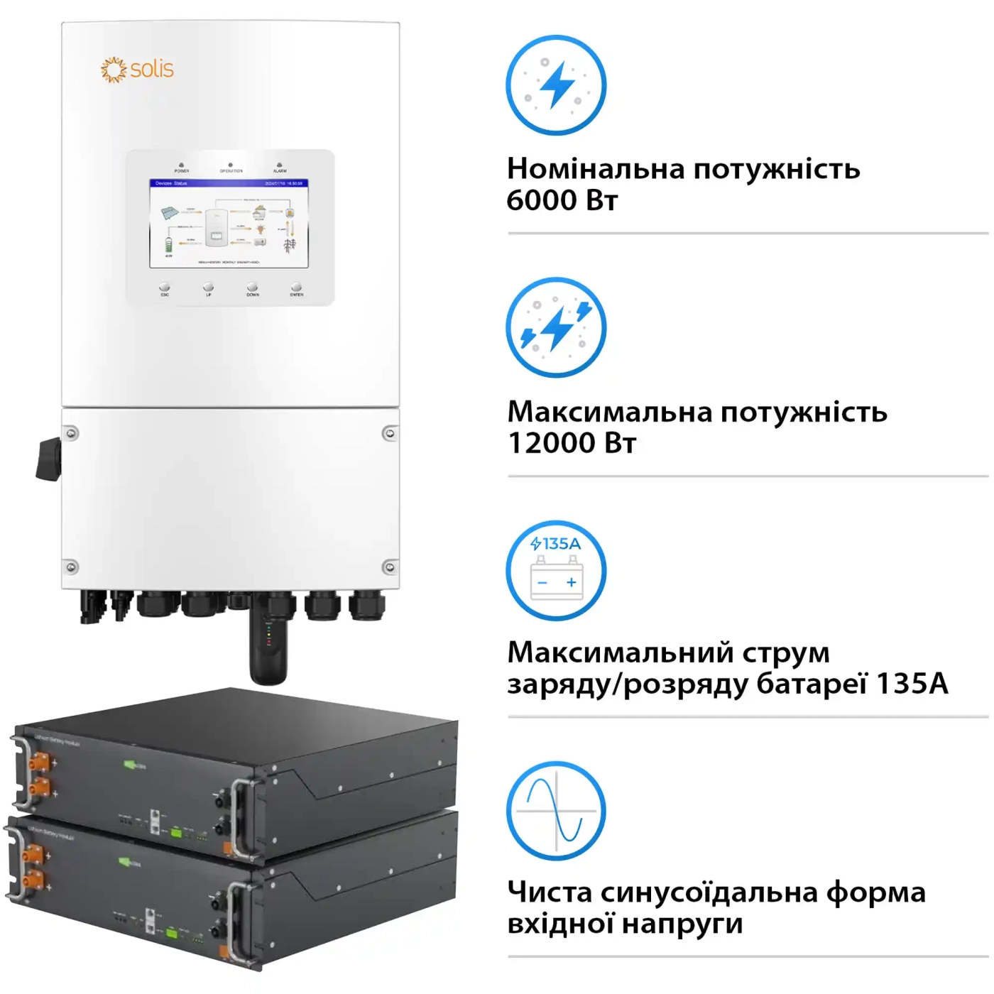 Купити Система зберігання енергії Solis SV-1SL6K1-LES10.2K1 6kW 10.2kWh 2BAT LiFePO4 6000 циклів (SV-1SL6K1-LES10.2K1) - фото 3