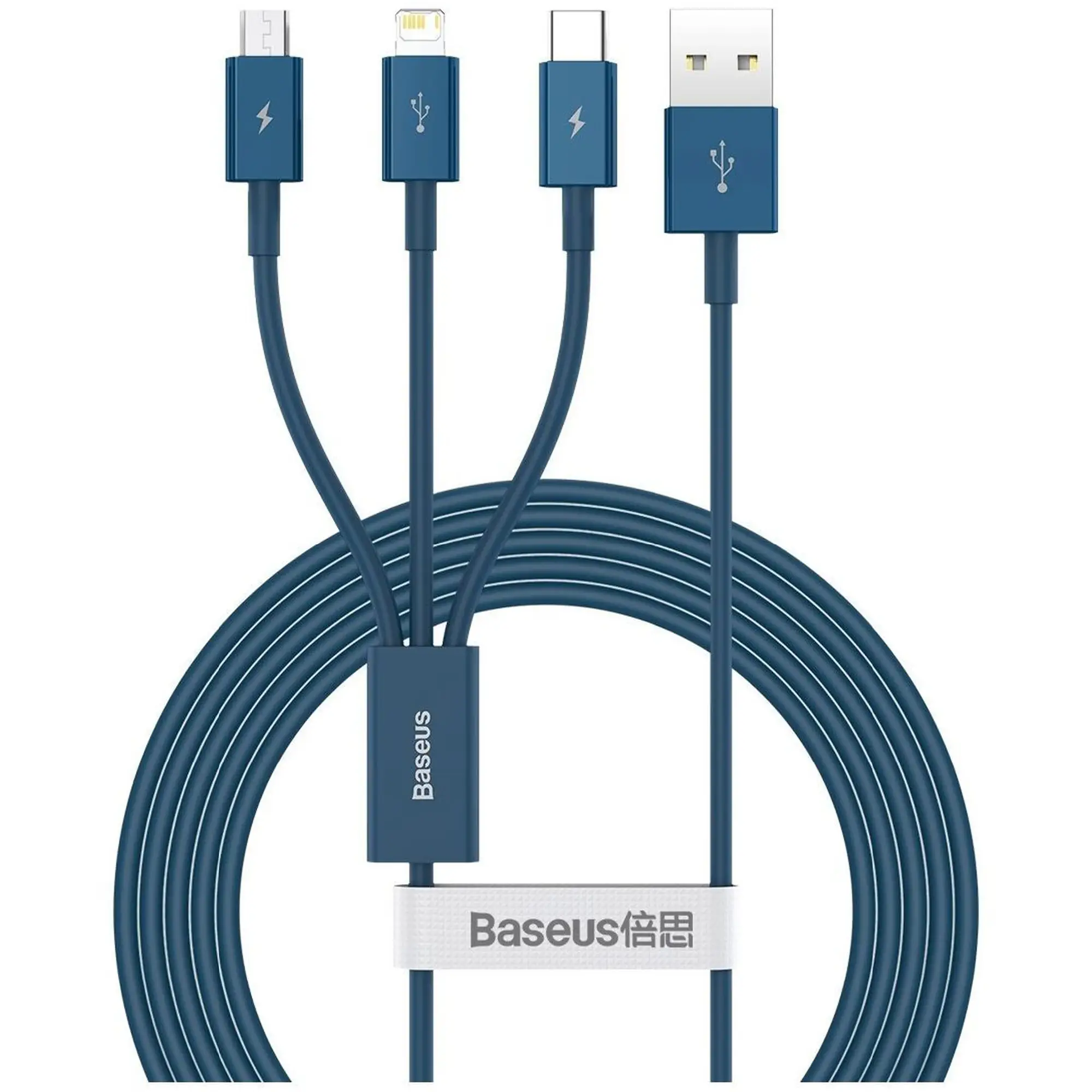Купить Кабель Baseus Superior Series Fast Charging 3-in-1 (Micro USB+Lightning+Type-C) 3.5A (1.5m) Blue (CAMLTYS-03) - фото 1