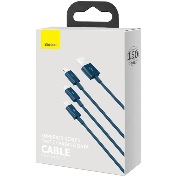 Купить Кабель Baseus Superior Series Fast Charging 3-in-1 (Micro USB+Lightning+Type-C) 3.5A (1.5m) Blue (CAMLTYS-03) - фото 6