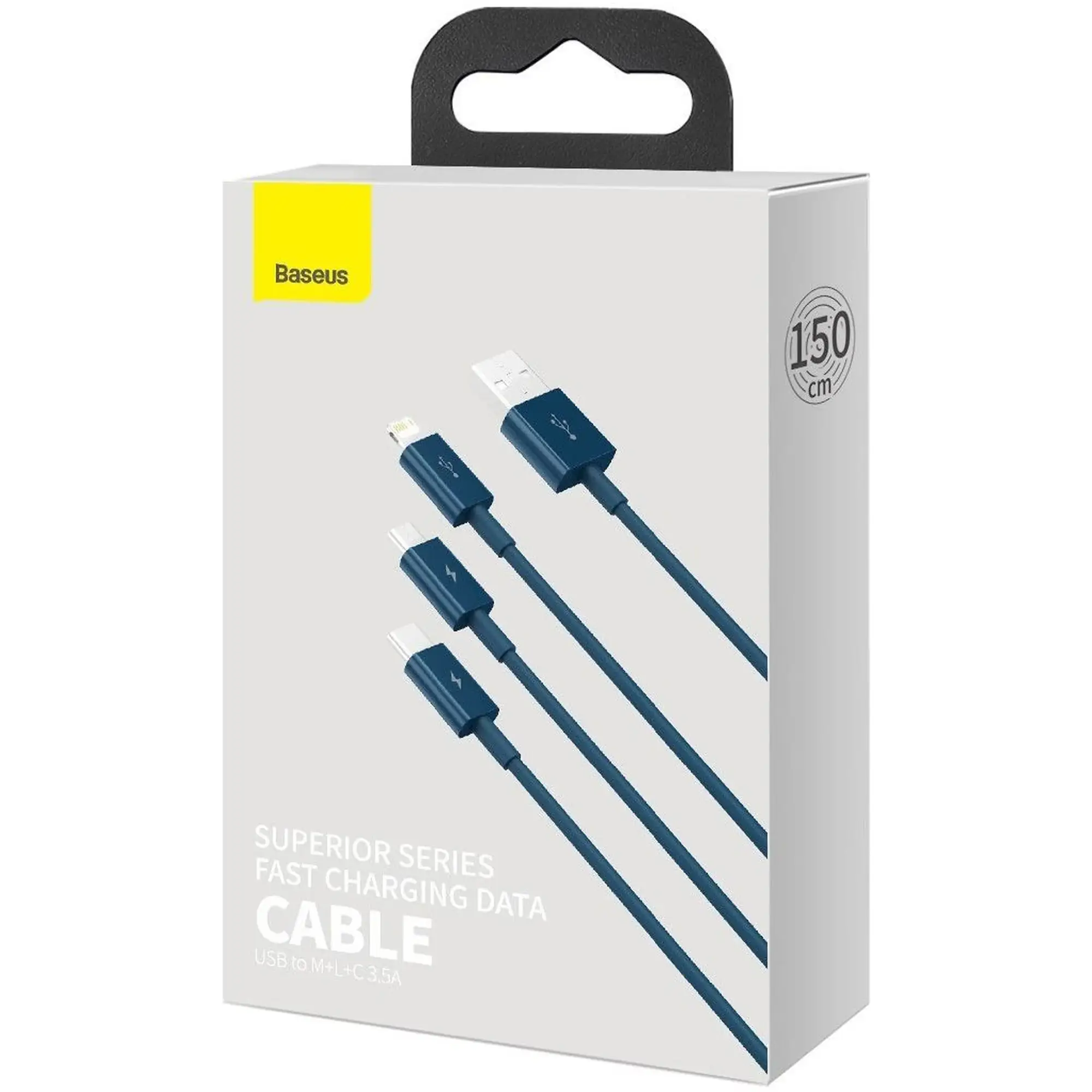 Купить Кабель Baseus Superior Series Fast Charging 3-in-1 (Micro USB+Lightning+Type-C) 3.5A (1.5m) Blue (CAMLTYS-03) - фото 6