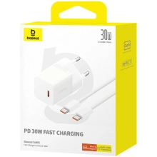 Купить Зарядное устройство Baseus GaN5 Mini 1C 30W Moon White + кабель USB-C 100W 1m Moon White (P10110902213-00) - фото 7