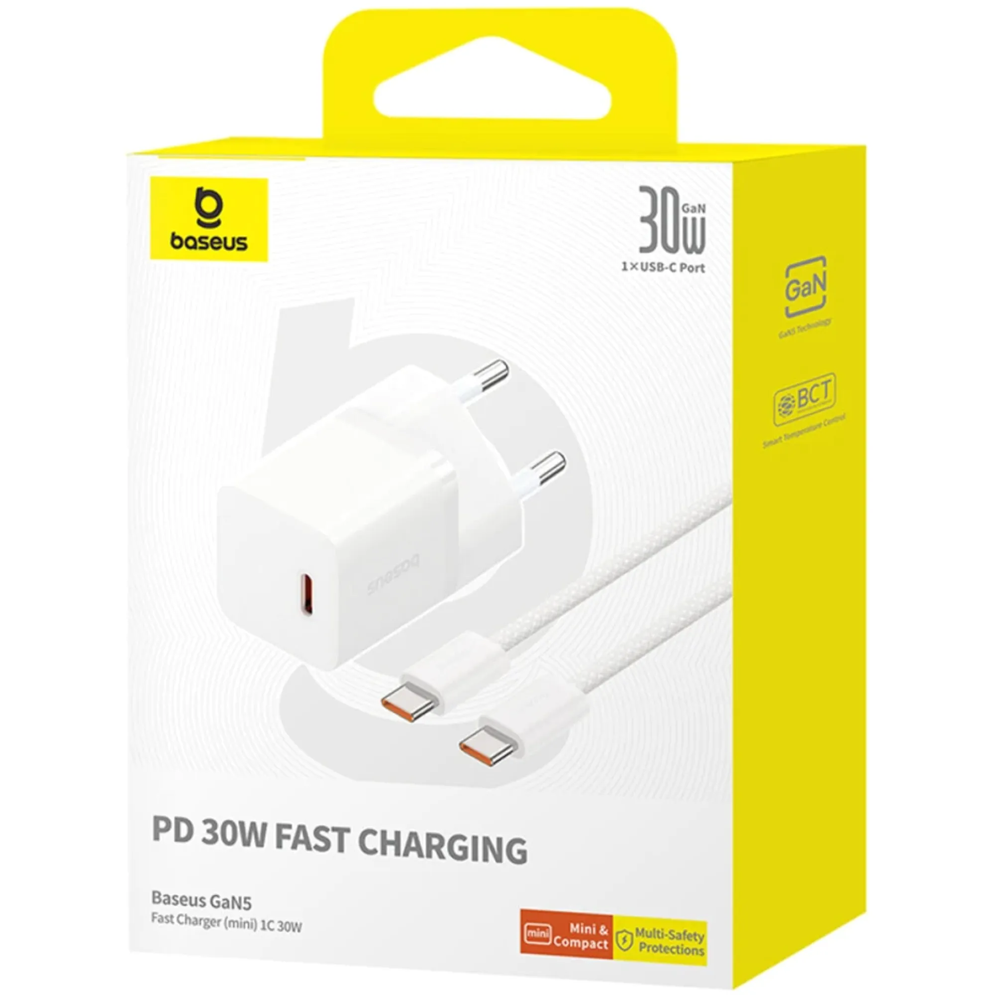 Купить Зарядное устройство Baseus GaN5 Mini 1C 30W Moon White + кабель USB-C 100W 1m Moon White (P10110902213-00) - фото 7
