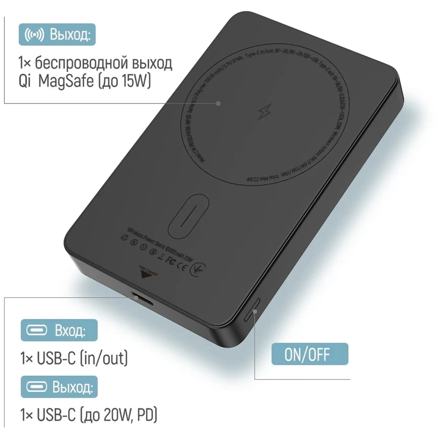 Купить Повербанк УМБ ColorWay 10000mAh 15W Black (CW-PB100LPA1BK-WPDD) - фото 5