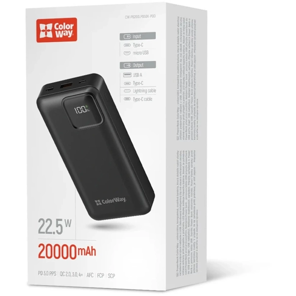 Купить Павербанк УМБ ColorWay 20000mAh 22.5W Black (CW-PB200LPB5BK-PDD) - фото 11