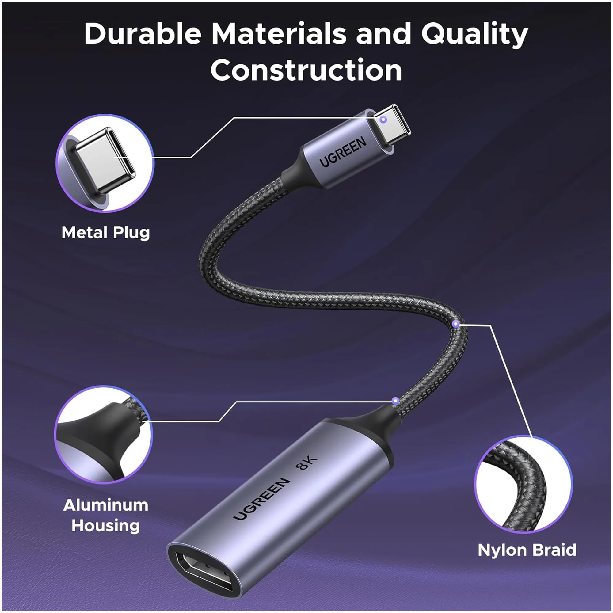 Купити Перехідник UGREEN CM654 USB-C to DisplayPort Thunderbolt 4 Grey (15575) - фото 3
