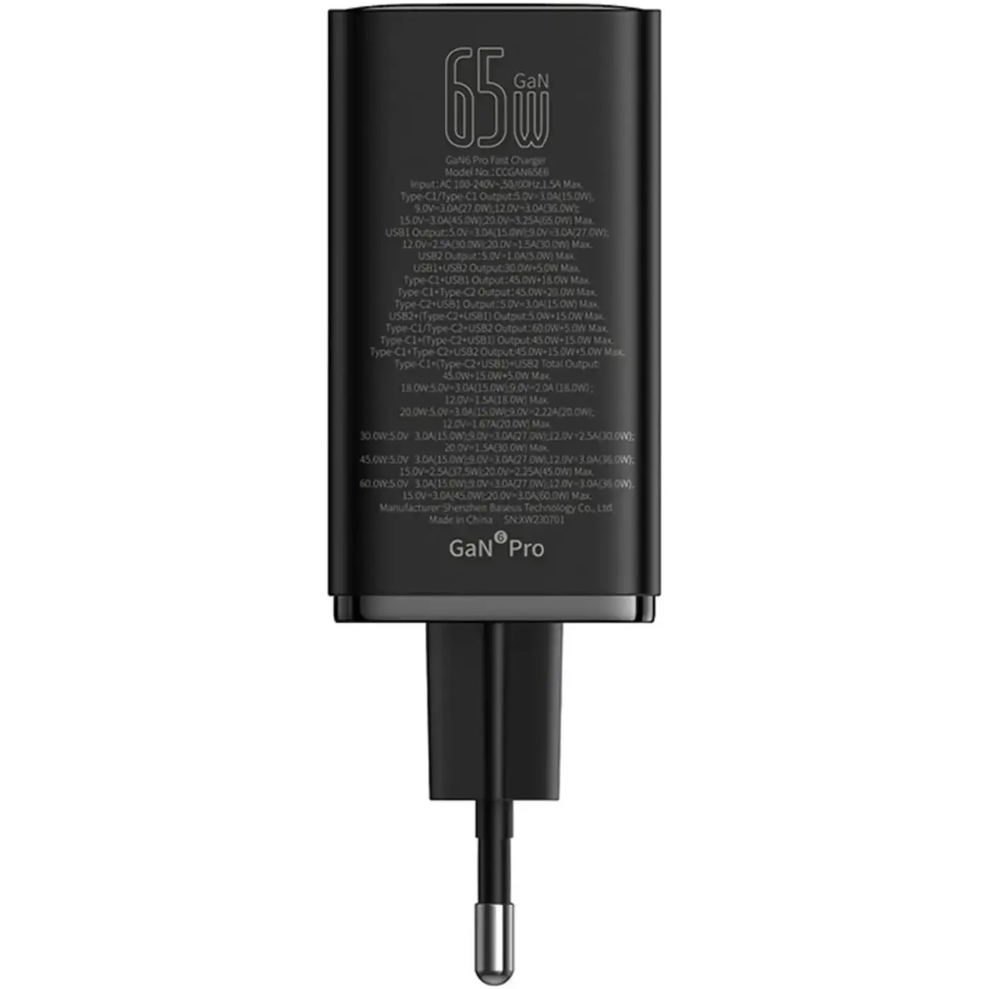 Купить Зарядное устройство Baseus GaN6 Pro Fast Charger 2USB-C+2USB 65W EU ClusterBlack + кабель USB-C 100W 20V/5A 1m Black (P10162701113-00) - фото 3
