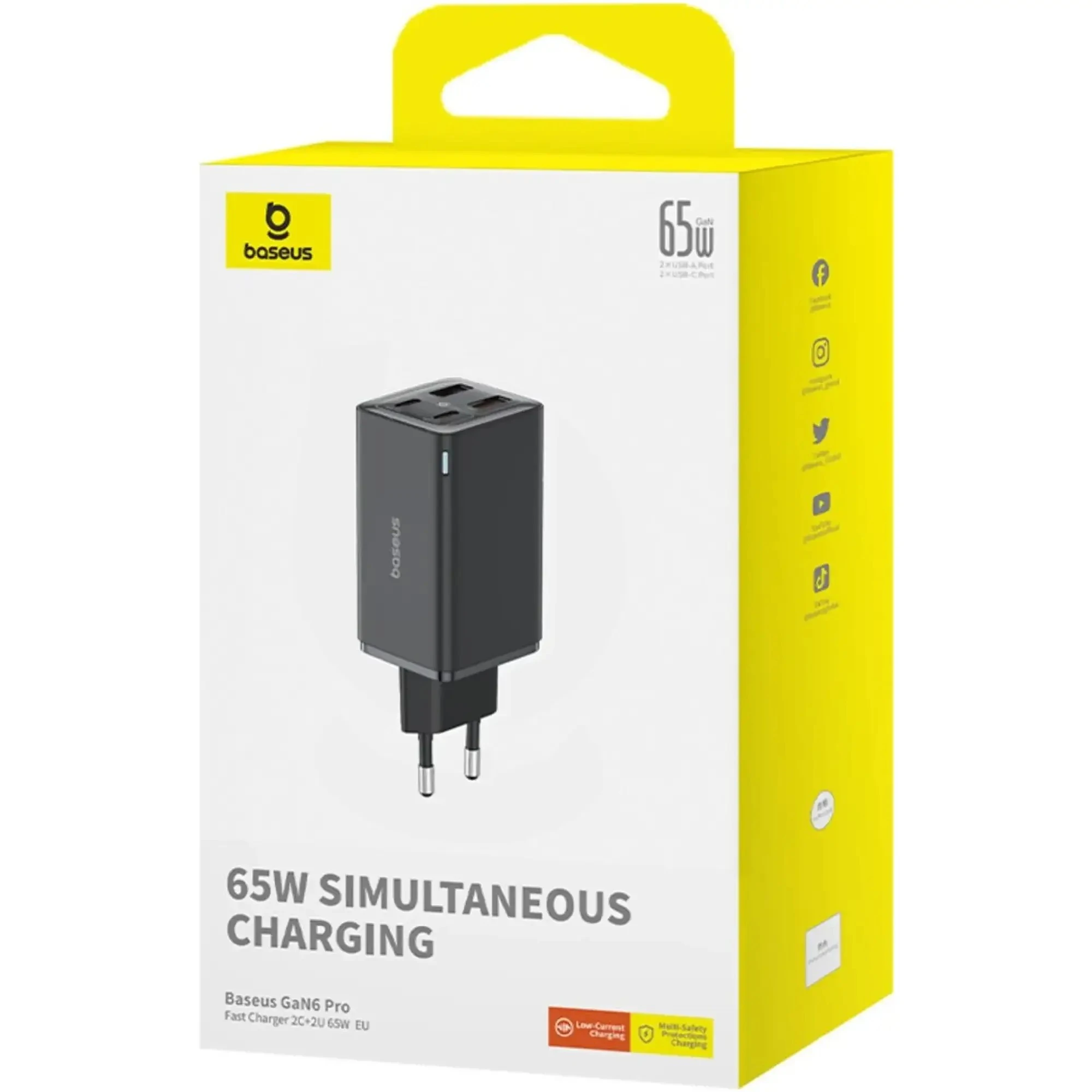 Купить Зарядное устройство Baseus GaN6 Pro Fast Charger 2USB-C+2USB 65W EU ClusterBlack + кабель USB-C 100W 20V/5A 1m Black (P10162701113-00) - фото 5