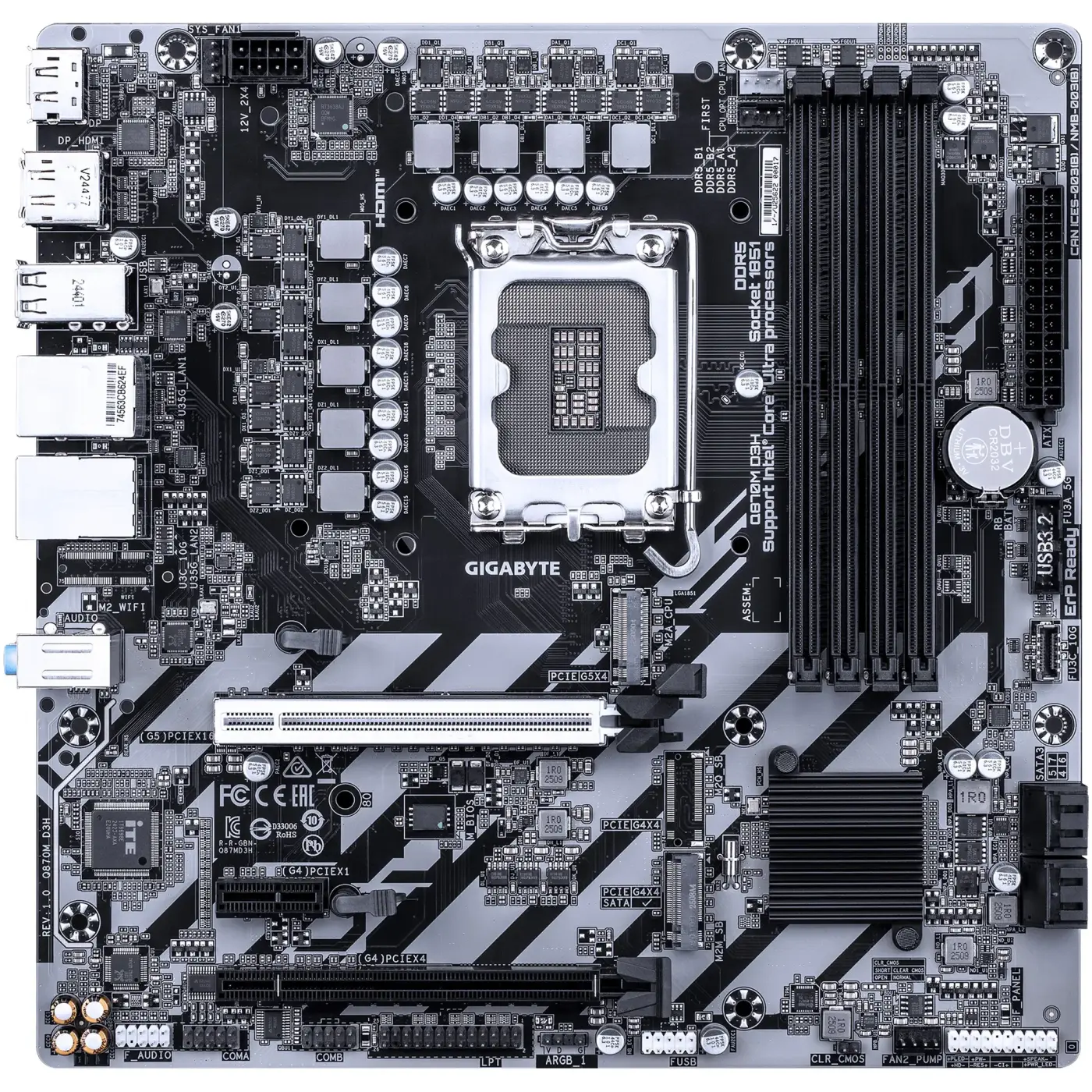 Купити Материнська плата GIGABYTE Q870M D3H (s1851, Intel Q870, DDR5, mATX) - фото 2