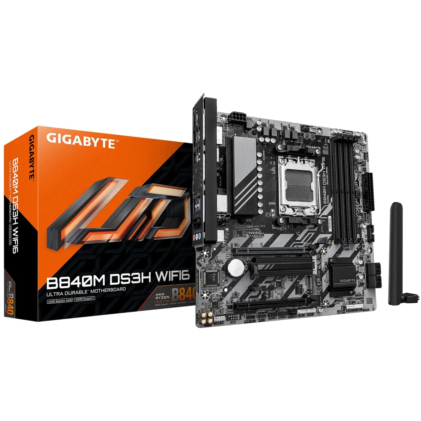 Купити Материнська плата GIGABYTE B840M DS3H WIFI6 (sAM5, AMD B840, DDR5, mATX) - фото 1